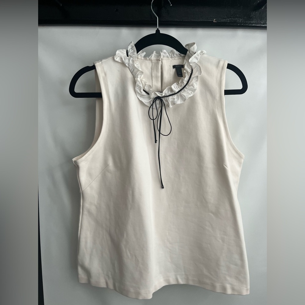 J. Crew Cream Sleeveless Blouse with Ruffle Collar